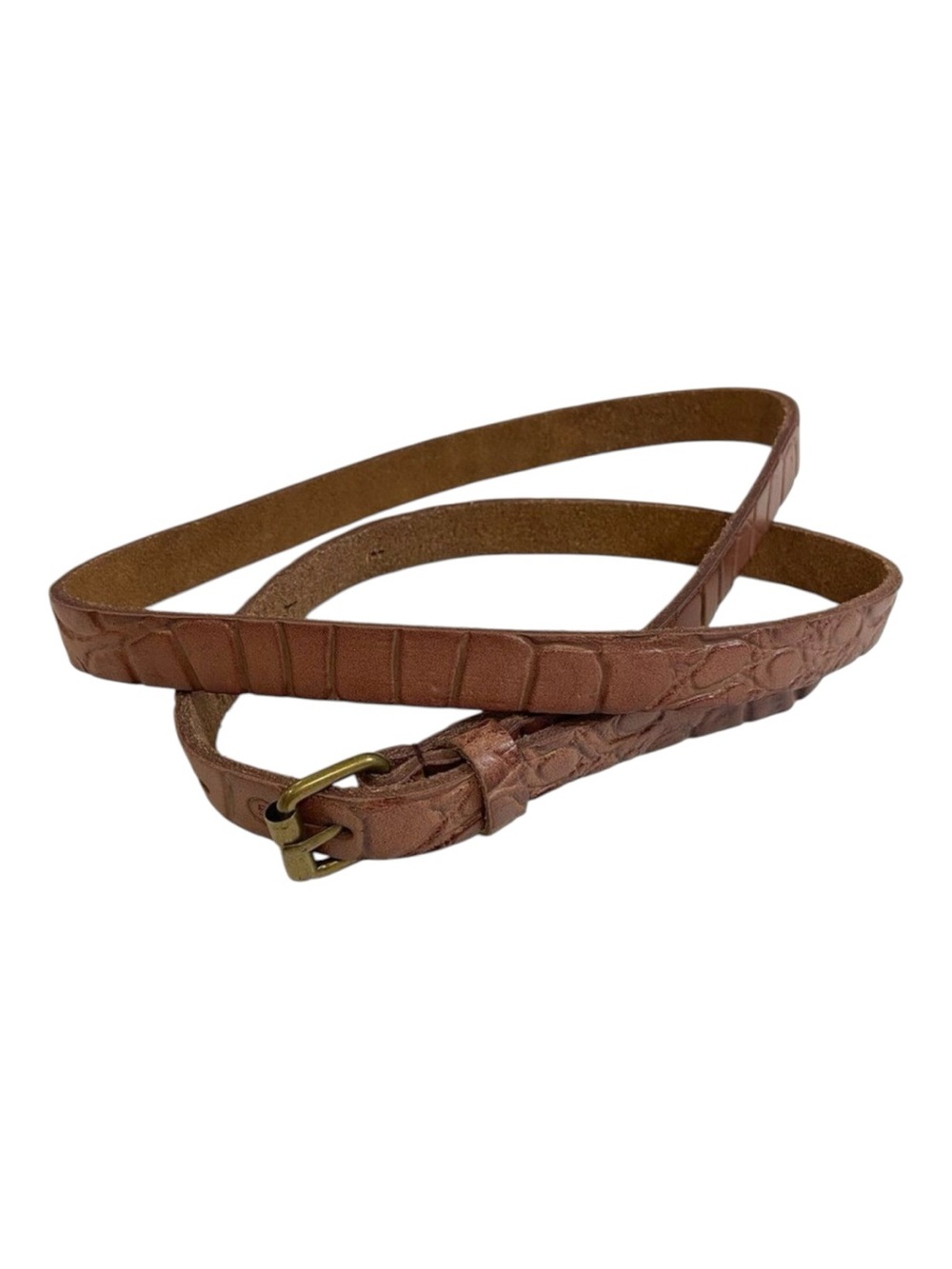 Scotch & Soda Unisex Brown Genuine Leather Croc Embossed Slim Belt quiet luxury